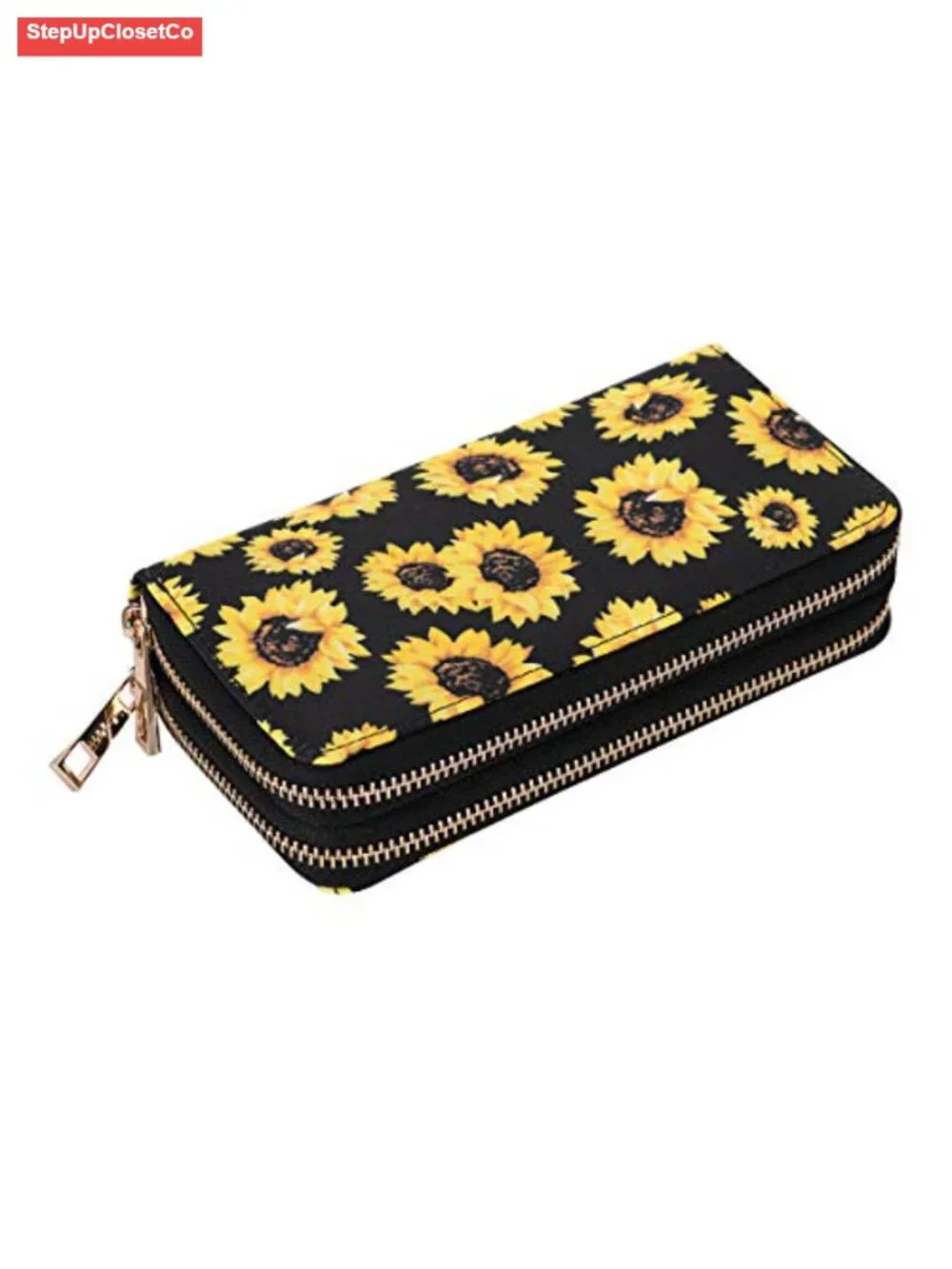 Faux Leather Floral Long Wallet Clutch with Wristlet Strap Card/Phone Holder